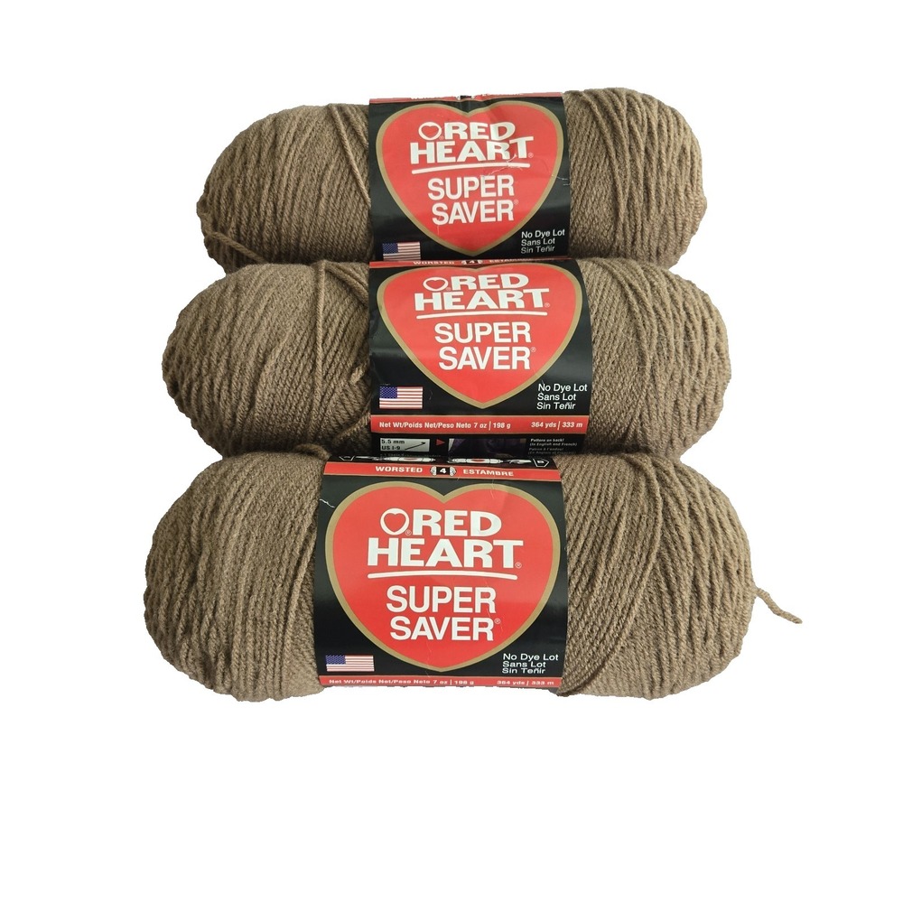 Lot Of 3 Red Heart Super Saver Yarn Cafe Latte  3 skeins 364  yds 7 oz  each